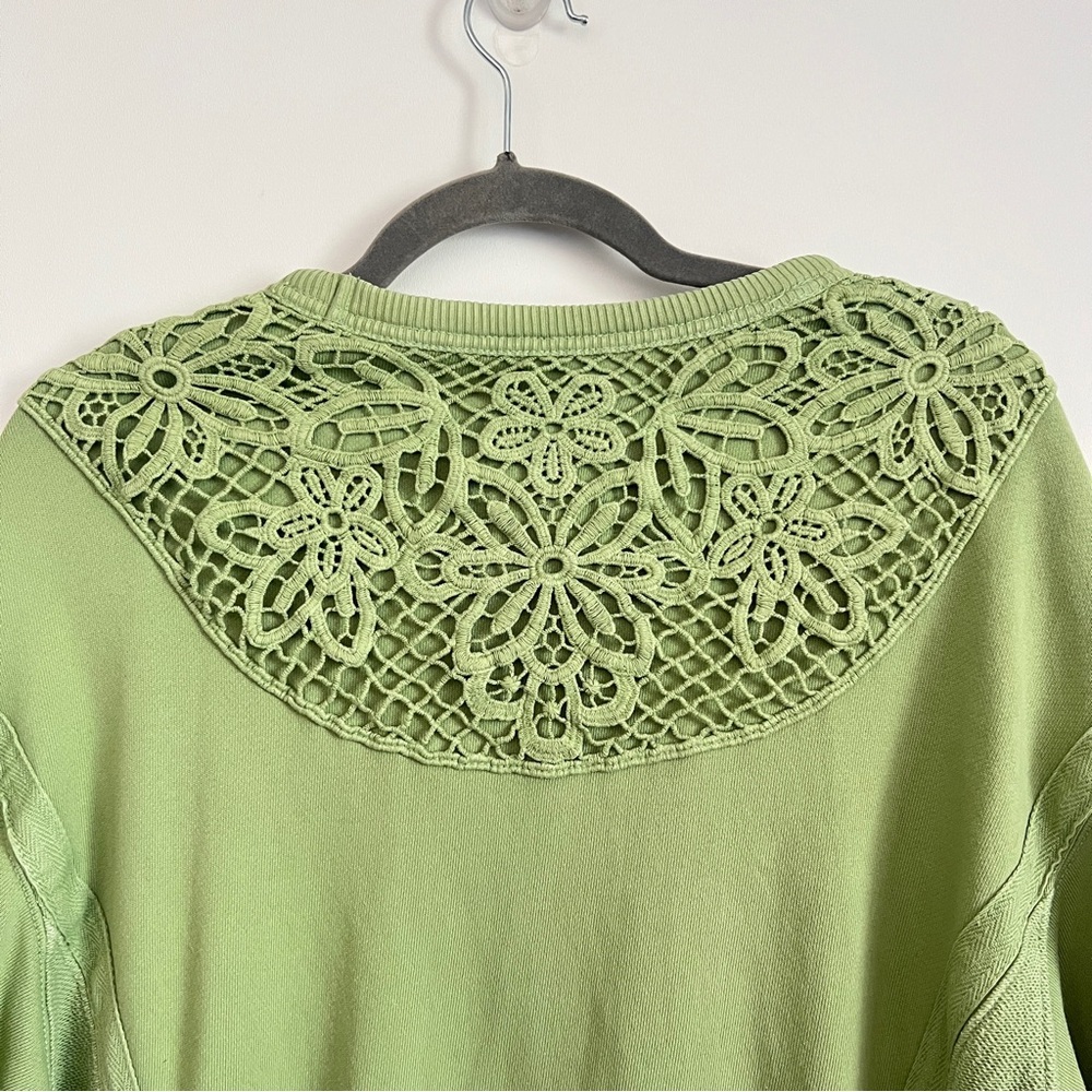Aerie Keep it Light Crochet Crew Sweatshirt Oversized Green Size XXS Cozy - Picture 8 of 14